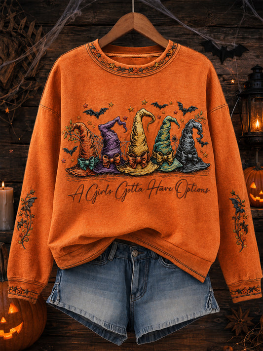 Women's Halloween “A GIRL'S GOTTA HAVE OPTIONS” Print Sweatshirt