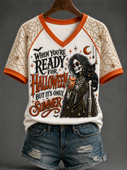 Women's When You're Ready For Halloween, But It's Summer V-neck Off-shoulder Short-sleeved T-shirt
