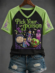 Women's Halloween “Pick Your   Poison” Printed V-neck T-shirt