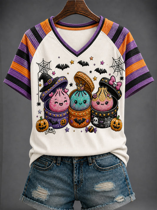 Women's Halloween Printed V-neck T-shirt