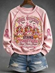 Women's Pink Witches Cavalier Dog Print Cozy Sweatshirt