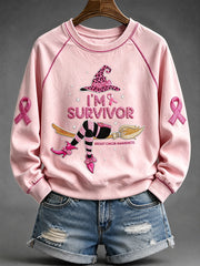 Women's Witch I'm Survivor Breast Cancer Leopard Print Cozy Sweatshirt