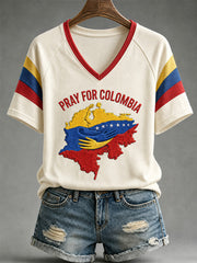 Women's Colombia Strong Print  Casual V-Neck Tee
