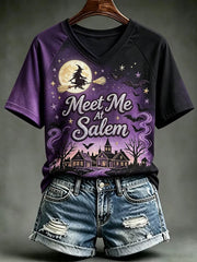 Women's Meet Me At Salem V-neck Off-shoulder Short-sleeved T-shirt