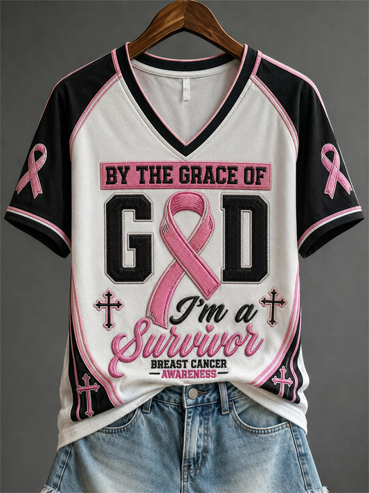 Women's By The Grace Of God I'm A Survivor Jersey Print short-sleeved T-shirt
