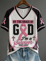 Women's By The Grace Of God I'm A Survivor Jersey Print short-sleeved T-shirt