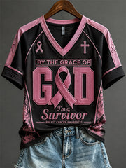 Women's By The Grace Of God I'm A Survivor Jersey Print short-sleeved T-shirt