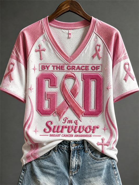 Women's By The Grace Of God I'm A Survivor Jersey Print short-sleeved T-shirt