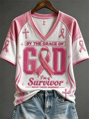Women's By The Grace Of God I'm A Survivor Jersey Print short-sleeved T-shirt