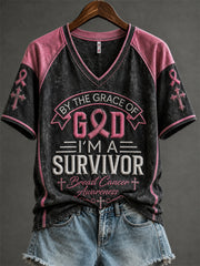 Women's By The Grace Of God I'm A Survivor Jersey Print short-sleeved T-shirt