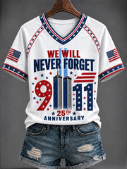 Women's America Printed V-neck T-shirt