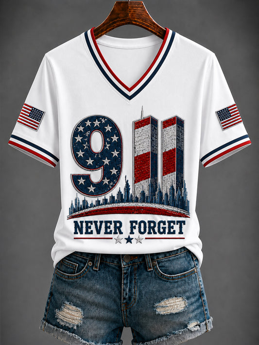 Women's America Printed V-neck T-shirt
