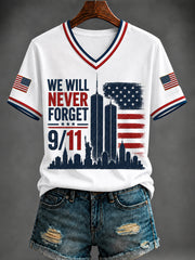 Women's America Printed V-neck T-shirt