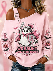 Women’s We Haunt Cancer At Dawn Print Casual Off-Shoulder Sweatshirt