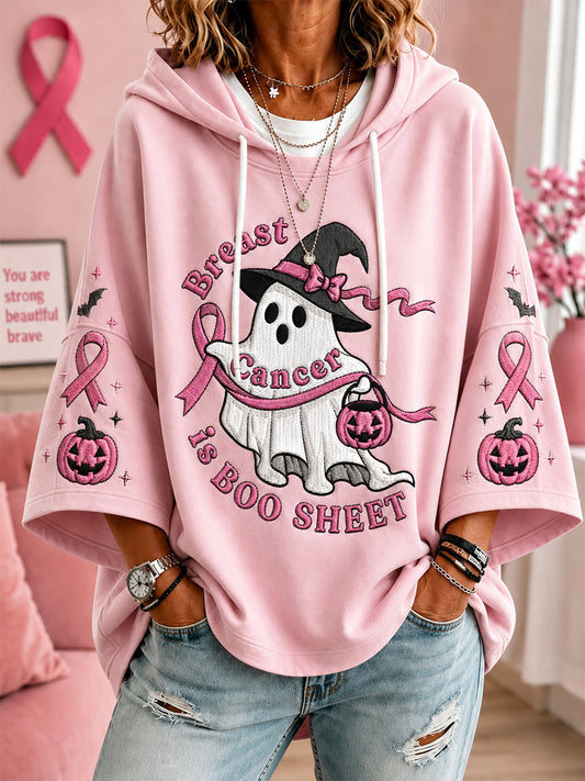 Women’s Breast Cancer Is Boo Sheet Print Casual Short-Sleeve Hoodie