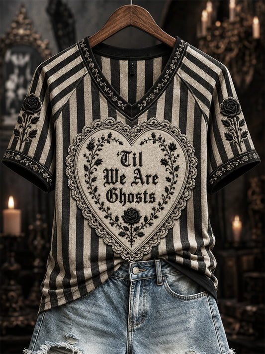 Women's Halloween Til We Are Ghosts Heart Gothic Print short sleeve T-shirt