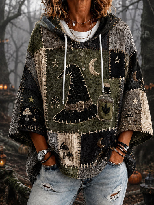 Women's Halloween Witch Hat Print Casual 3/4 Sleeve Hoodie
