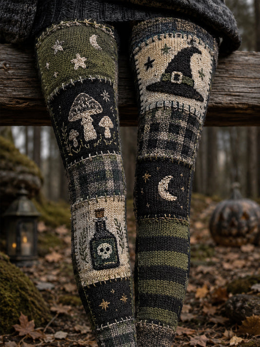 Women's Halloween Witch Hat Patchwork Print Leggings