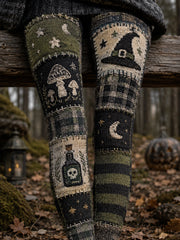 Women's Halloween Witch Hat Patchwork Print Leggings