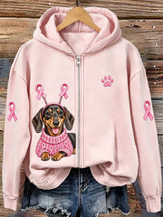 Women's Cute Dog Pattern Printed Casual Zip-Up Hoodie
