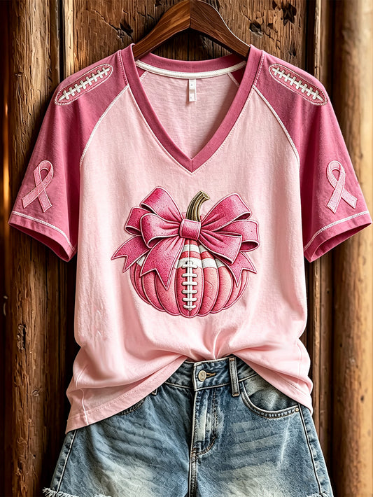 Women's breast cancer theme pumpkin pattern printed casual short-sleeve T-shirt