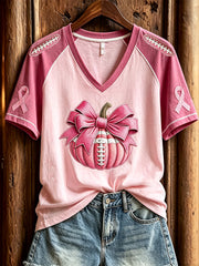 Women's breast cancer theme pumpkin pattern printed casual short-sleeve T-shirt
