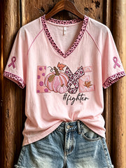 Women's breast cancer theme pattern printed casual short-sleeve T-shirt