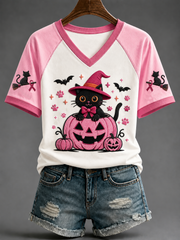 Women's Breast Cancer V-neck Off-shoulder Short-sleeved T-shirt