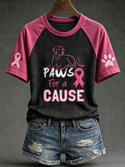 Women's breast cancer theme cute dog pattern printed casual short-sleeve T-shirt