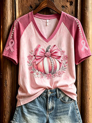 Women's breast cancer theme pumpkin pattern printed casual short-sleeve T-shirt