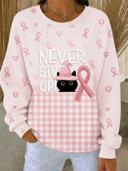 Women's Breast Cancer Ribbed Round-Neck Sweatshirt