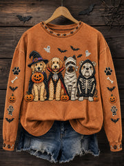 Women's Funny Halloween Dogs Print Casual Sweatshirt