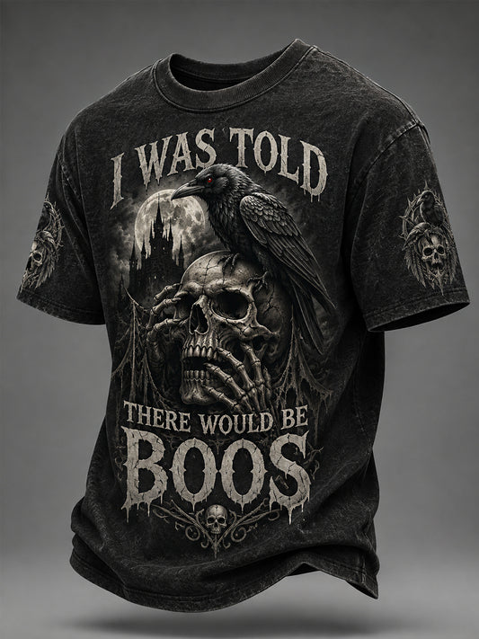 Men's Funny Halloween Skull I Was Told There Would Be Boos Print Casual Tee