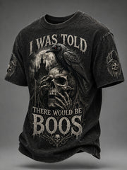 Men's Funny Halloween Skull I Was Told There Would Be Boos Print Casual Tee