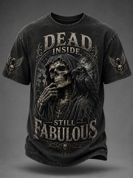 Men's Halloween Skull Dead Inside Still Fabulous Print Casual Tee