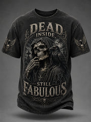 Men's Halloween Skull Dead Inside Still Fabulous Print Casual Tee