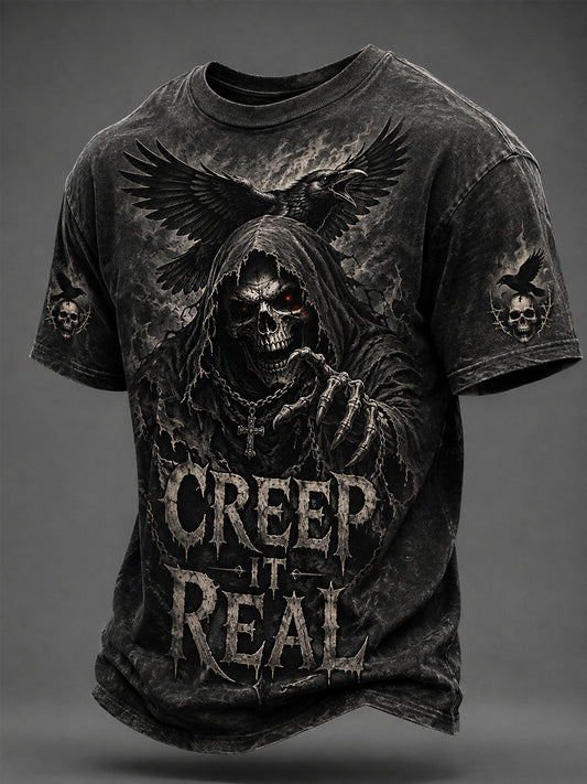 Men's Halloween Skull Creep It All Print Casual Tee