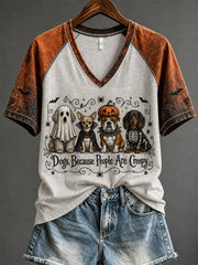 Women's Dogs Because People Are Creepy Halloween Dogs Print short-sleeved T-shirt
