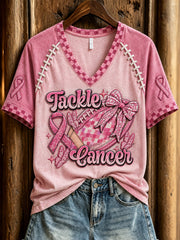 Women's tackle cancer theme pattern printed casual short-sleeve T-shirt