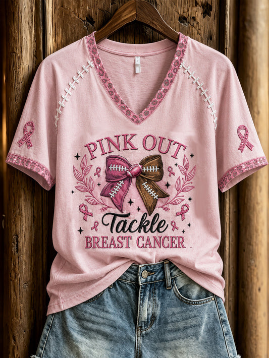Women's tackle cancer theme pattern printed casual short-sleeve T-shirt