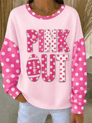 Women's Pink Out Ribbed Round-Neck Sweatshirt