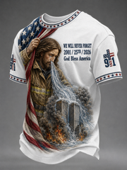 Men's WE WILL NEVER FORGET 2001/25TH/2026 God Bless America t-shirt