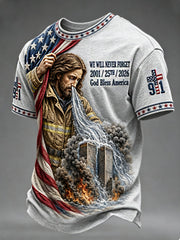 Men's WE WILL NEVER FORGET 2001/25TH/2026 God Bless America t-shirt