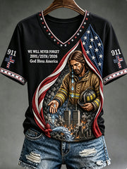 Women's WE WILL NEVER FORGET 2001/25TH/2026 God Bless America t-shirt