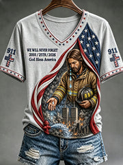 Women's WE WILL NEVER FORGET 2001/25TH/2026 God Bless America t-shirt