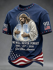 Men's WE WILL NEVER FORGET 2001/25TH/2026 God Bless America t-shirt