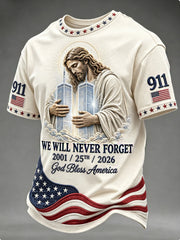 Men's WE WILL NEVER FORGET 2001/25TH/2026 God Bless America t-shirt
