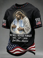 Men's WE WILL NEVER FORGET 2001/25TH/2026 God Bless America t-shirt