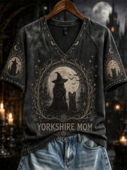 Women's Halloween Witch Yorkshire Mom Print short-sleeved T-shirt