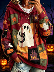 Women's Halloween Pattern Color Block Printed Causal Hoodie